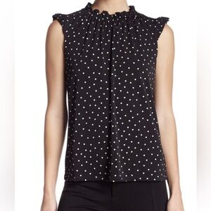 Adrianna Papell Black Sleeveless Top with White Dots